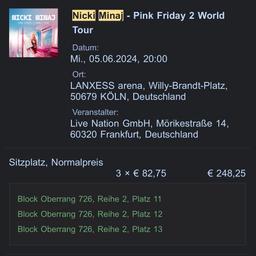Ich verkaufe 3 Tickets für die Nicki Minaj - Pink Friday 2 World Tour