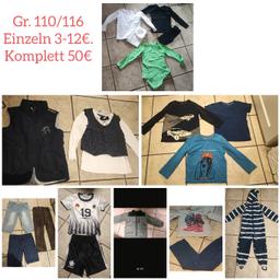 Kinderkleidung 110/116 Kleiderpaket Jungs
einzeln oder komplett 
Stückpreis 3-12€, komplett 50€
tierfreier Nichtraucher Haushalt