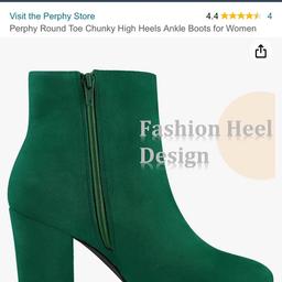 Brand new unworn in box size 6 green faux suede ankle boots. Heel Height: 3.1 '' (approx 8 cm)
[ FEATURES ]: Chunky High Heels, Side Zip, Round Toe, Ankle Boots. Only selling due to heel being too tall for me. Beautiful boots from Smoke free home.