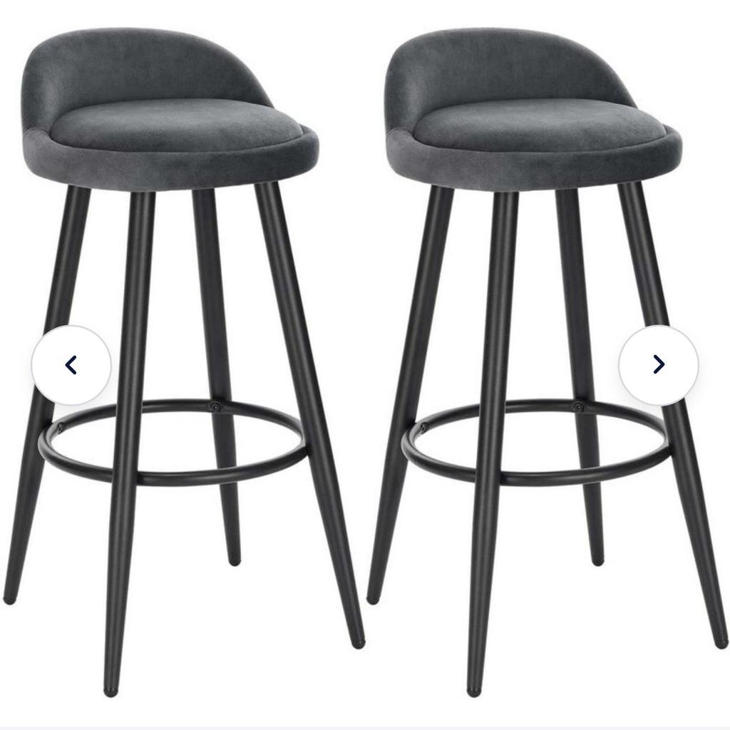 2x Grey velvet Tall Bar stools. Bar chairs with Backrest. Kitchen stools. Breakfast stools