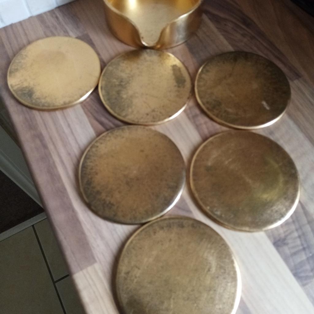 Laura Ashley Antique Gold Coasters. 6 Coasters & Holder. Collection only.
