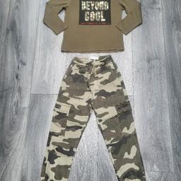 Zara Boys Set Khaki Military Cargo Trousers & T- shirts Khaki - New / Size: 8 years - 128cm