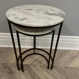West Elm side tables
Near of two
Marble top with brass legs
Retails for £343