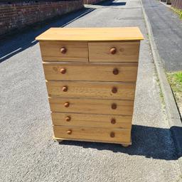 Seven draw pine chest of draws, good condition, 78cm wide by 106cm height by 39cm deep, free local delivery from Peterlee area.