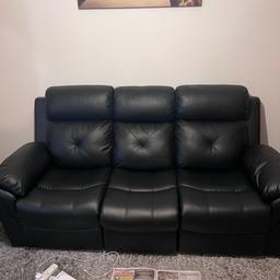 3+2 Used Black Leather Sofa Excellent Condition selling due the size and my Lounge is not big enough.