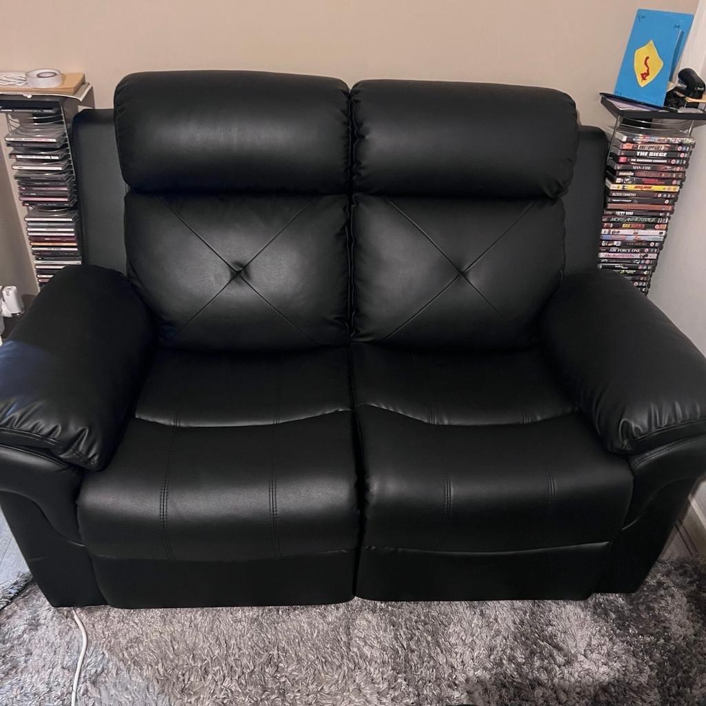 3+2 Used Black Leather Sofa Excellent Condition selling due the size and my Lounge is not big enough.