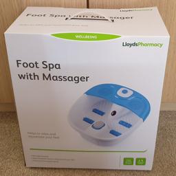 Foot spar with massager.

Helps to relax and rejuvenate your feet.

Massage function
Natural pumice stone to help smooth your skin.
Easy to remove splash guard

Brand new never been out of box unwanted present.

From a pet and smoke free house.

Will consider sensible offers.

Pick up only unless you organise courier.