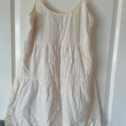 Broderie anglais, cream summer dress, adjustable straps, inside underskirt, beautiful on, says size 4,will fit a 6 or 8.COLLECTION ONLY