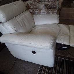 SALE - Was £210 NOW £175.

This large quality cream leather electric recliner armchair is in good all-round clean used condition... It reclines to an almost vertical position.

45 inches wide x 38 inches deep x 39 inches high.

Our second hand furniture mill shop is LOW COST MOVES, at St Paul's trading estate, Copley Mill, off Huddersfield Road, Stalybridge SK15 3DN... Delivery available for an extra charge.

There are some large metal gates next to St Paul's church... Go through them, bear immediate left and we are at the bottom of the slope, up from the red steps... 

If you are interested in this or any other item, please contact me on 07734 330574, or on the shop 0161 879 9365...Many thanks, Helen. 

We are OPEN Monday to Friday from 10 am - 5 pm and Saturday 10 am - 3.30 pm... CLOSED Sundays.  CLOSED Bank Holiday long weekends...