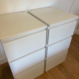 Like a new
2 Malm Ikea bedside tables
3 drawers , glass top included
Excellent condition, no marks
£40 each 
£75 for both of them
(Paid £75 each with glass top)
