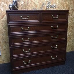 Large chest of drawers with 2 x small over 4 x large drawers inside. Retro look to this piece with heavy duty ornate drawer pulls. The unit measures 101cm wide x 46cm deep x 104cm tall. Viewing/collection is Leeds LS24 & delivery is available if required - £95