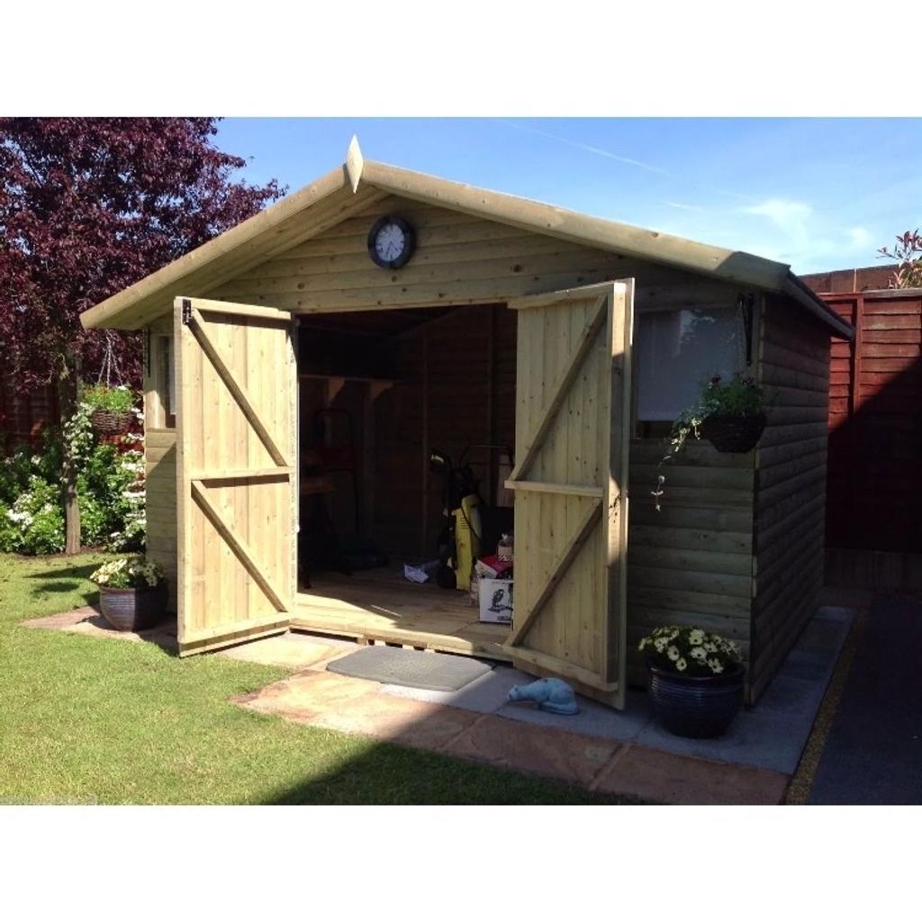 Contact: 07827 915 499
Description

12x8 Reverse Apex shed
Also available in 12x10
contact us for pricing

Construction details are as follows

Heavy duty 13mm roofing
Heavy duty 22mm (1") flooring
40kg green or blue mineral felt
22mm Swedish T&G redwood log lap
3x2 (75mm x 50mm) framework including the roof & floor
6ft high x 59" wide doors
24"x24" windows
doors come with pad bolts as in the photo

The whole shed does come pre treated with Tanalith - E
even though the shed is fully tanalised we do recommend at least one coat of oil based paint or a varnish of your choice
Delivery and fitting is free anywhere in the west midlands, We will deliver anywhere else at a reasonable fee and fitting would be free on the day of the delivery as long as you have easy access and a solid level base.
For further information, please call us on
07827 915 499
Thanks