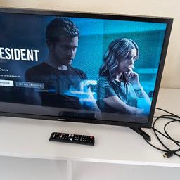 32 inch/ 82cm Smart tv with built in wifi in perfect condition

Remote with batteries and an HDMI cable included - all ready to be used.

Size of TV with stand: H46.54, W73.74, D12.7cm

Compatible with the following smart apps: now TV, disney+, Netflix, BBC iPlayer, iTV Hub, my5, all 4, Amazon Prime, youTube. 
Internet browser. 
Miracast. 

Additional features: Features USB video playback.
 
Connectivity: 1 USB port and 2 HDMI sockets

Ethernet connection. 

DLNA compatibility - allows you to wirelessly send content from devices like laptops, tablets and smartphones