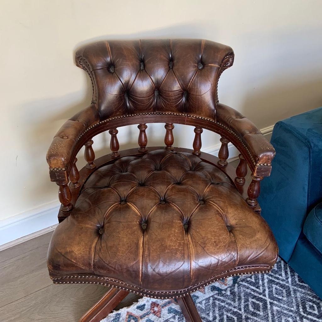 Chesterfield genuine leather captain chair. Brown. In good condition just minor wear and tear on the arms.