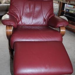 Originally purchased from Fenwicks of Newcastle for over £1250 this Himolla leather recliner chair and footstool are reluctantly being sold due to down-sizing.

Exceptionally comfortable and a unique statement piece for a stylish living room, conservatory or office.

The active lumber support moves to conform to your lower back when reclining so is exceptionally comfortable. Very supportive to the neck, shoulders and back.

Automatically adjusting padded headrest moves to the most comfortable position as you recline.

Automatically adjusting lumbar support 360 degree rotating base.

Can deliver for free if North East based and can deliver elsewhere in the UK for an additional charge depending on location.

Height: 103 cm  Length: 76 cm Width: 74 cm 

The ultimate in relaxation when watching tv, reading a book or taking a nap.

There is a slight mark on the leather as shown in final image but this does not detract in any way from the overall quality of the product.