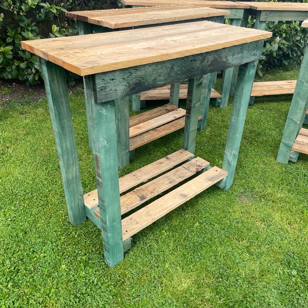 Sturdy Rustic Work Bench Greenhouse Potting Table Benches

Not the normal cheap flimsy type but built to last!!

Ideal for a number of uses

Made from 100% recycled sturdy wood

Treated for indoor or outdoor use

Approximately 99cm Long
 43cm Deep
 87cm Tall

 5 more available now!

Will fit in an average sized hatchback!

 ** Please see photos for dimensions

 ** £30 ** Each!

Possible local delivery available at extra cost

 Collection from LU79PU