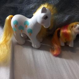 vintage g1 my little pony daddy and baby apple delight. postage available. Mark on the side of dad's face shown in pic