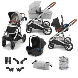 Zummi halo pushchair. 
Can be used as a single pushchair or double pushchair as seen in the photos. Comes with all adapters, 2 rain covers. And accessories shown in the photos. Has some slight wear and tear and marks but doesn’t affect its use. 
Contents: 
1 Carry cot 
1 car seat 
2 pushchair seats 
2 pushchair seat liners
Attachable Cup holder 
Attachable pushchair storage bag compartment. 
All adapters.
