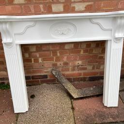 Electric fire including white painted wooden surround & marble base with back surround.