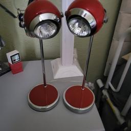 we have 2 lovely red unusual bedside lamps for sale both with LED bulbs look very Sci fi the heads of the lamps can move in different ways from smoke and pet free home collection only