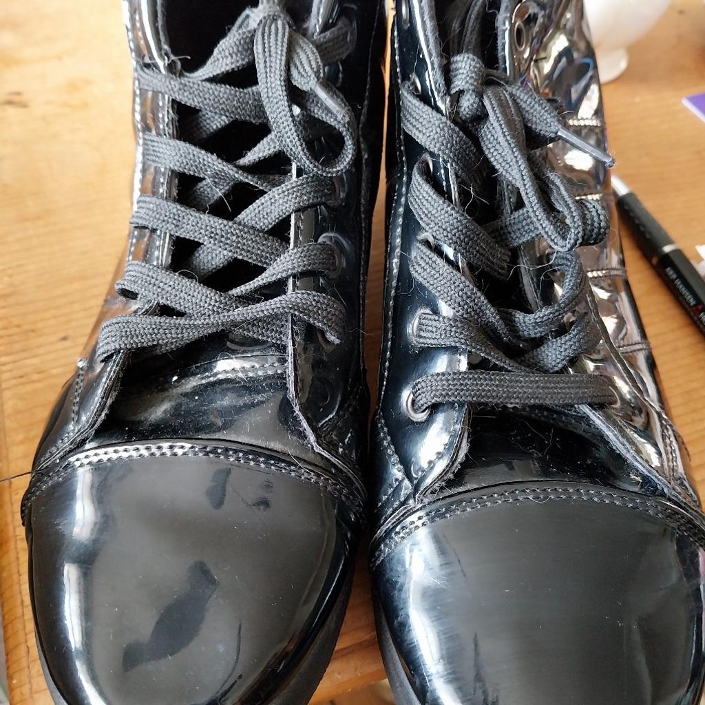Black Patent Trainers size7/41 good condition can post for additional charge or cash on collection from RG2 8RL