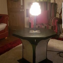 side table with fixed central lamp and mirrored sides.
