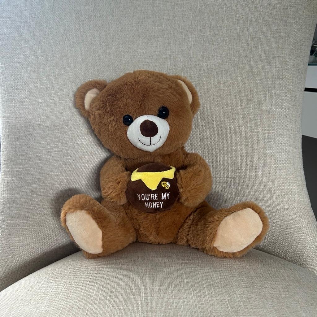 Cute plush teddy bear
Holding honeypot
With quotation, you’re my honey
In good clean condition
From a smoke free pet free home
Listed on multiple sites