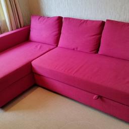 Deep Pink IKEA L Shaped Sofa Bed With Storage IKEA Friheten In Excellent condition and full working order.

Absaloutely immaculate throughout.

Still retailing for £699.

You can easily repossession the L so it can go either way to suit room lay out.

Complete with original instruction booklet.


Had very little use.

Comes from a pet and smoke free home.

Large bed settee, deep pink, 230cm by 150cm approx. Can be assembled with L section to left or right. With instructions, now dismantled into