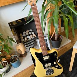 Fender Player Jazzmaster
Plays like a dream, the fretboard has recently had lemon oil treatment and new strings
There is a tiny ding on the body as shown, but otherwise is in great condition!
Happy to deliver locally (20-30 miles from Darlington at most)