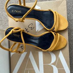 Mustard coloured sandals with strap, 6cm heel