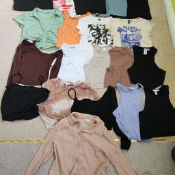 Huge bundle of crop tops-brand names:Shein,Bershka,Miss Selfridge,Pull&Bear,Asos,Divided,Top Shop,Zara,H&M-barely used some brand new-see pictures for details. 
11 sleevles tops
6 short sleeve 
3 long sleeve 
very good condition 
see my other items for boys and ladies bundles collection from wv14 
Great for spring grab a bargain
