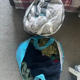 2 bags full of boys clothes
Used some may have stains
Collection only

Sizes 12-18 months, 18-24 months and 1-1 and a half years.

T-shirts
Jumpers
Bodywarmer
Joggers
Sleepsuits/Onesies
Sleepbag
Socks
Winter hats
Summer hats
Teddy
Some set outfits
Jeans