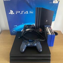 PlayStation 4 Pro 1TB Bundle.

Comes with one blue controller (Purchased from Argos last year) 4 games, including GTA V, Spider-Man, Fifa 18 & Call of Duty Advanced warfare. It also comes with the original box, a power cable & HDMI cable.


Box is a bit battered but console & controller are in mint condition. All works perfectly as it should.


Any questions please ask, thanks