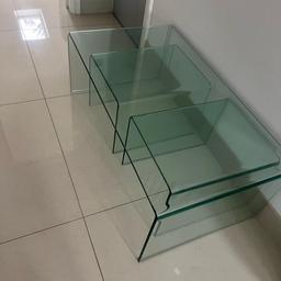 RECTANGULAR COFFEE TABLE IN TEMPERED GLASS (120X60 CM) CURVE 
Price 200


And 

2 SQUARE TEMPERED GLASS SIDE TABLE (40X40 CM) ELEM price 140

For all 3 of them 280



Selling due to moved home and no space it’s like new just used for 4-6 months 

