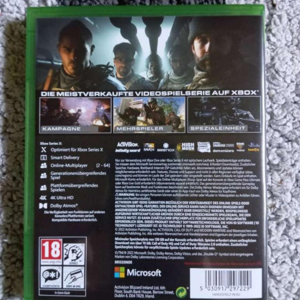 Verkaufe hier die Call of Duty Modern Warfare 2 (2022) Cross-Gen Edition für Xbox One und Xbox Series X.

Die Hülle sowie die Disk sind komplett kratzfrei und im neuwertigen Zustand da das Spiel einmal durchgespielt und dann sicher verstaut wurde.

Versand und Selbstabholung möglich.