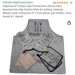 Get ready to cook in style with this Help Cuisine cotton apron set. Featuring a patterned design in grey, this multipurpose kitchen set includes two teatowels, double oven gloves and two pot holders. Made from high-quality cotton material, this set is perfect for any occasion and is sure to make your cooking experience easy and enjoyable. 

With its comfortable fit and practical features, this Help Cuisine apron set is perfect for any aspiring chef. The set is made from durable cotton material and features gloves, apron, kitchen towel and pot holders. Whether you're cooking a meal for two or hosting a dinner party, this set has got you covered. Add this stylish and functional set to your kitchen today.