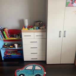 Set of nursery furniture 
X1 car rug 
X1 chest of drawer 
X1 wardrobe 
Any questions please message me
