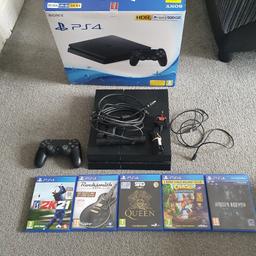 PS4 with all cables and 1x control pad also comes with x5 games Hidden agenda, Golf 2K21, Rocksmith 2014 edition, Crash Bandicoot N-Sane trilogy & Queen lets sing it
can post on special delivery not included in the price, price depending on postcode.
will need bit of a wipe down been stored for a while forgot I still had it.