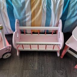 Wooden dolls furniture set, pram, highchair and cot with peppa pig blanket and pillow.

Collection from New Herrington, DH4.