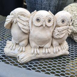3 Wise Owls, approx 8 inch tall. made in concrete. Billesley B13 or delivery possible for cost of fuel