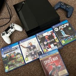 PS4 complete with 2 controllers and games as shown on pictures.
Doesn’t come with a box or a charger for the controllers.