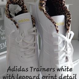 ladies Adidas Trainers 
white with leopard print detail
Brand New
size 8.

collection B45.