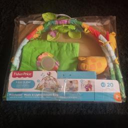 Fisher Price Rainforest music and lights delux gym in excellent condition. This baby gym/playmat comes with all parts and is in working order. The parrot can be played with separately and can also be set to activate with movement both on and off of the playmat.

From smoke and pet free home.