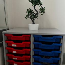 Sturdy, well made home office or homeschooling storage solution (same kind they have in school). 12 spacious trays that pull out. The stickers can easily be removed. The main unit has been painted in wilko furniture paint in grey. The unit is on castors so it’s easily moved. Collection Tamworth.