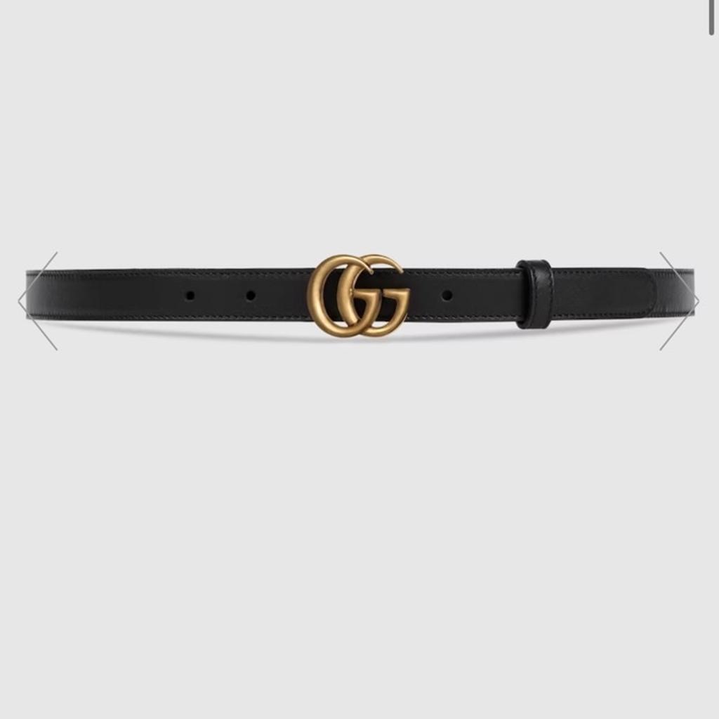 Style ‎409417 AP00T 1000
A Double G belt made in our smooth leather.

Black leather
Antique brass hardware
Double G buckle
Buckle: W4cm x H 3cm
2 cm belt width
2cm width
Made in Italy
Can be worn as a hip or waist belt. Sizing will differ based on where the belt is worn, please refer to the size guide to find your size.

Barely ever worn. Maybe twice at most. Great condition. Orginal packaging and receipt and tags included.

Size 100
Original price bought for £250
Current price of belt is £350