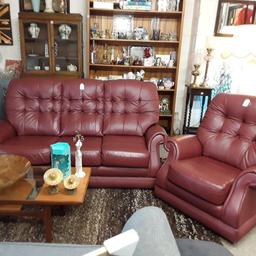 SALE - Was £265 NOW £215... Full set.

This lovely reddy brown leather three-seater sofa and single armchair are both in very good all-round used condition.

The cushion back to the sofa is in one large section rather than three individual pieces... There are three zips, one at each end and one in the middle.. The right hand zip is broken however but due to it being held in place by the other two it won't come off and stays in place.. 

Sofa - 74 inches long x 32 inches deep x 40 inches high.
Chair - 37 inches wide x 32 inches deep x 40 inches high.

Our second hand furniture mill shop is LOW COST MOVES, at St Paul's trading estate, Copley Mill, off Huddersfield Road, Stalybridge SK15 3DN... Delivery available for an extra charge.

There are some large metal gates next to St Paul's church... Go through them, bear immediate left and we are at the bottom of the slope, up from the red steps...

If you are interested in this or any other item, please contact me on 07734 330574, or on the s