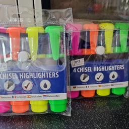 2 x packs of 4 x chisel highlighters pens brand new in packaging