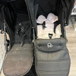 Double pushchair with one cocoon for newborn which was hardly used spare seat unit as there is split in seam been like it since I got it but never got round to change it no comes with raincover cost toes and bumper bars collection br6 