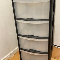 Strong Plastic storage drawers unit £15 fixed price no discount. So plz don’t ask. Thanks
Good used condition.
From pet and smoke free house.
Cash on collection. No delivery.
Price not negotiable.