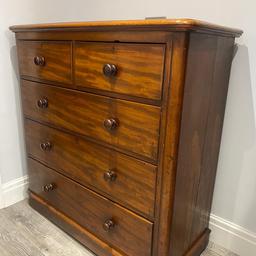 Good condition 5 drawers antique chest of drawers . Size 120cm hight.  120cm width.  51cm depth. 
Collection only 
Collection from BB1 9np 
No time wasters please 
Only £199